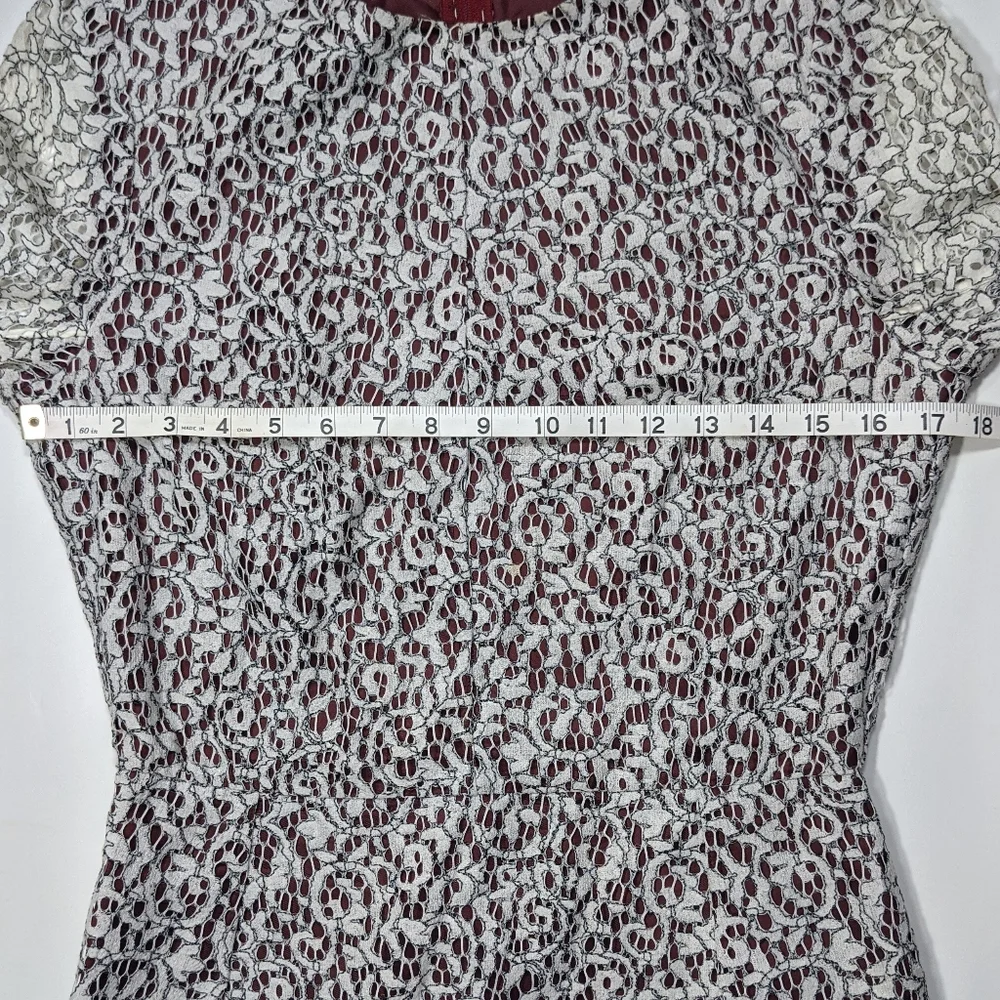 Carven White Lace Long Sleeve Dress with Red Lining - Size 8/40 - Picture 11 of 13